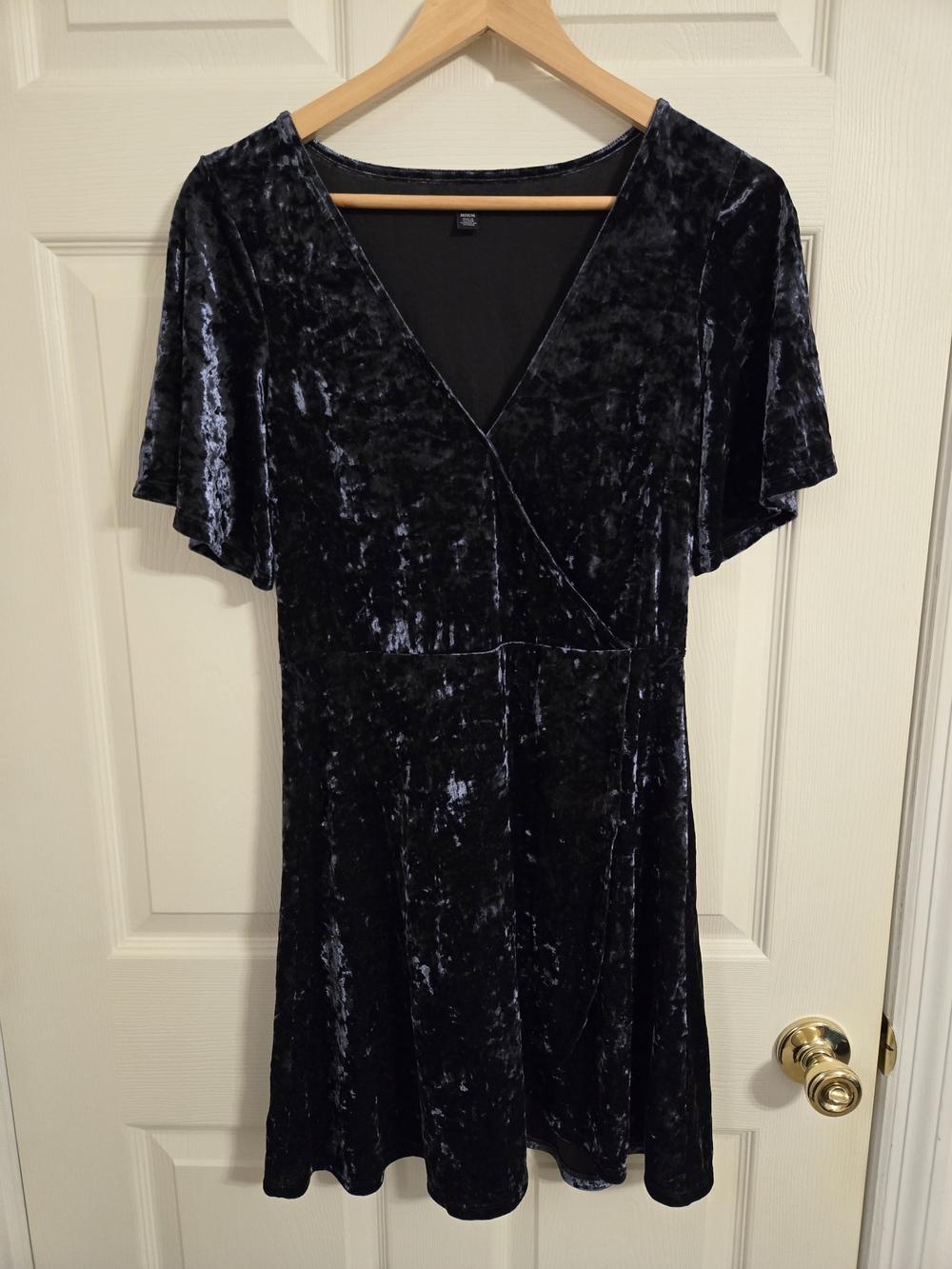 American Eagle Outfitters Blue Crushed Velvet Faux Wrap Mini Dress Size Medium